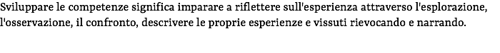Sviluppare le competenze significa imparare a riflettere sull'esperienza attraverso l'esplorazione, l'osservazione, il confronto, descrivere le proprie esperienze e vissuti rievocando e narrando.